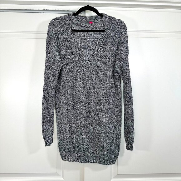 Vince Camuto Tunic Sweater Marled Knit Gray Keyhole Vneck Stretch L - Picture 1 of 8
